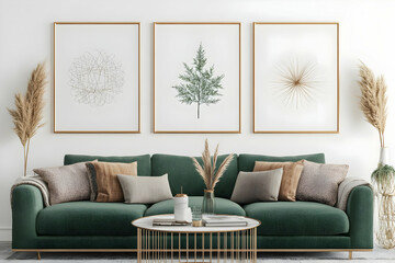 Modern Living Room Illustration with Green Sofa