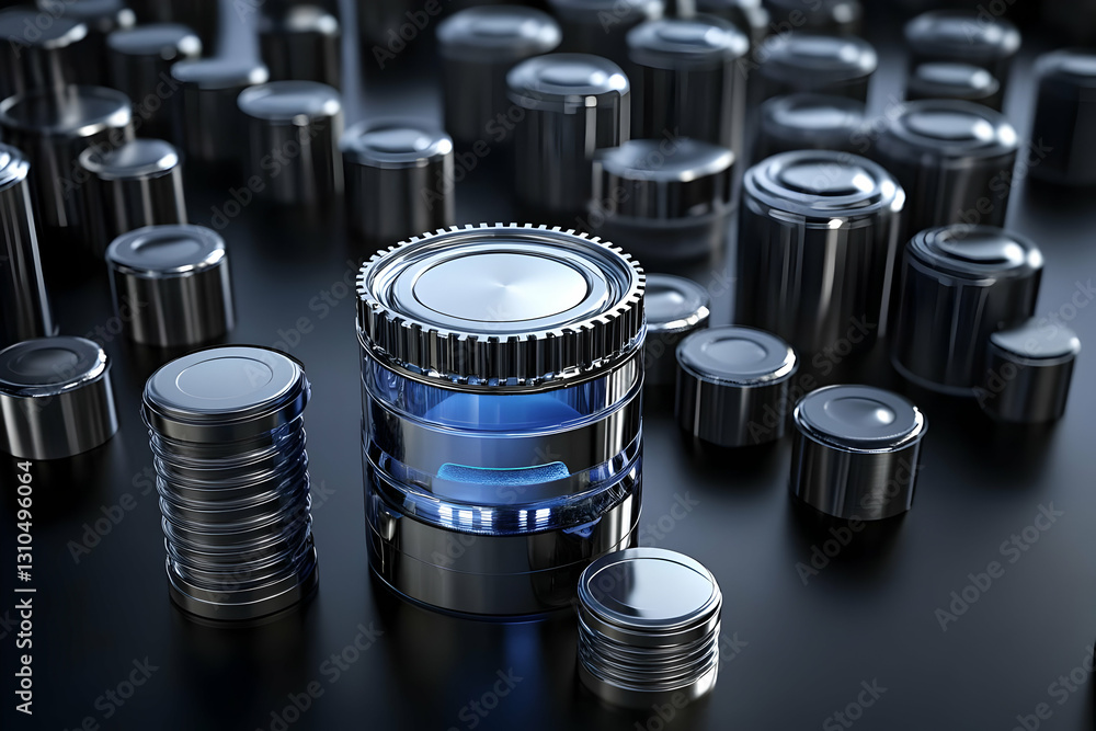 Poster abstract 3d rendering of chrome cylinders