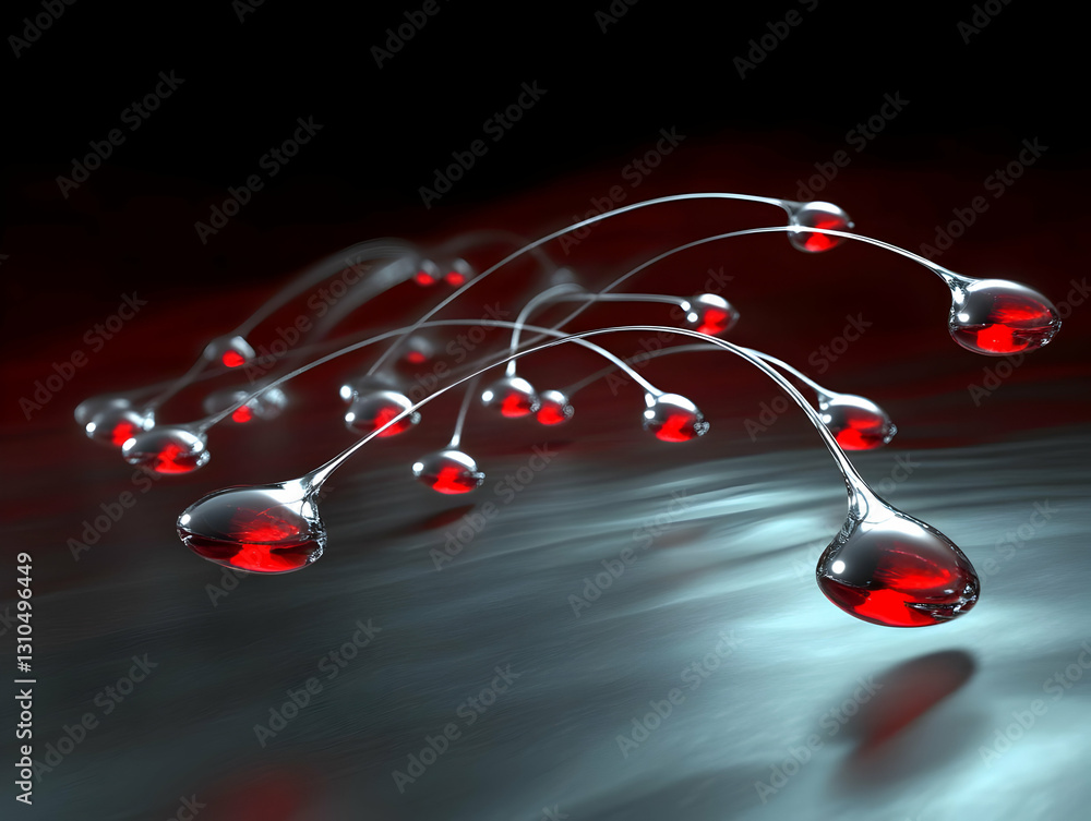 Poster abstract 3d rendering red water drops network