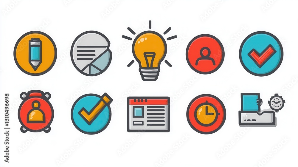 Poster comprehensive set of 15 outline style web icons representing various elements of action planning bus