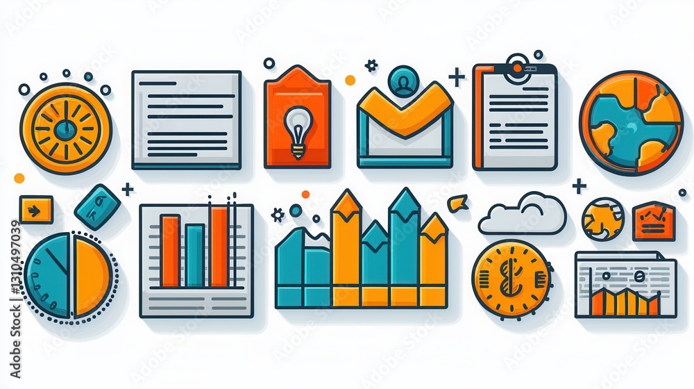 Poster comprehensive set of business and finance statistics icons and infographic elements for data analysi