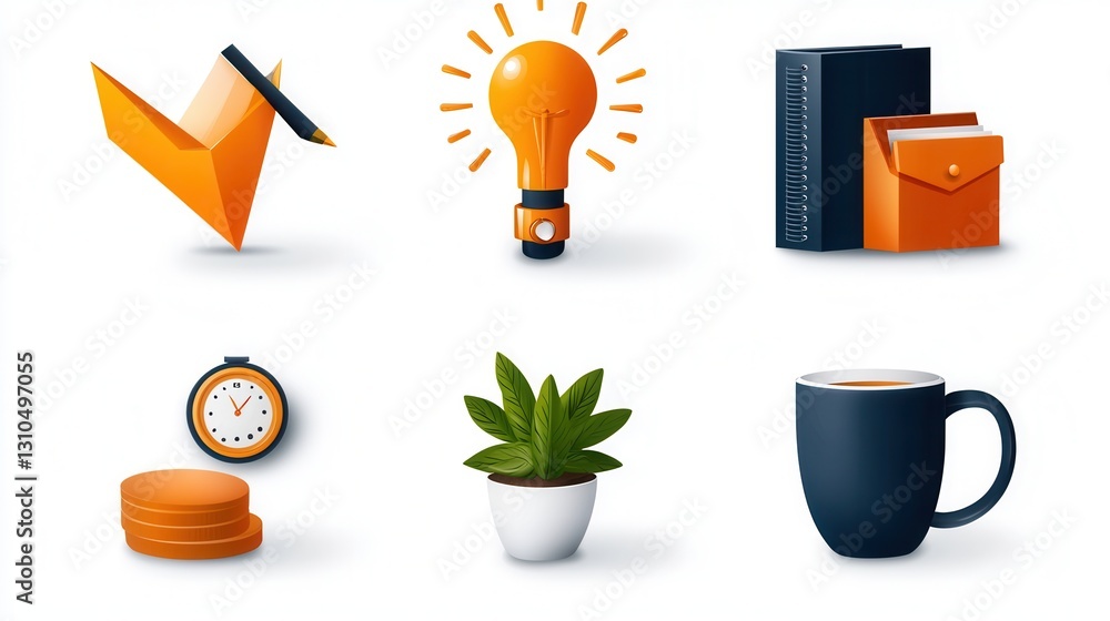 Poster a collection of conceptual thin line icons symbolizing various aspects of business productivity inno