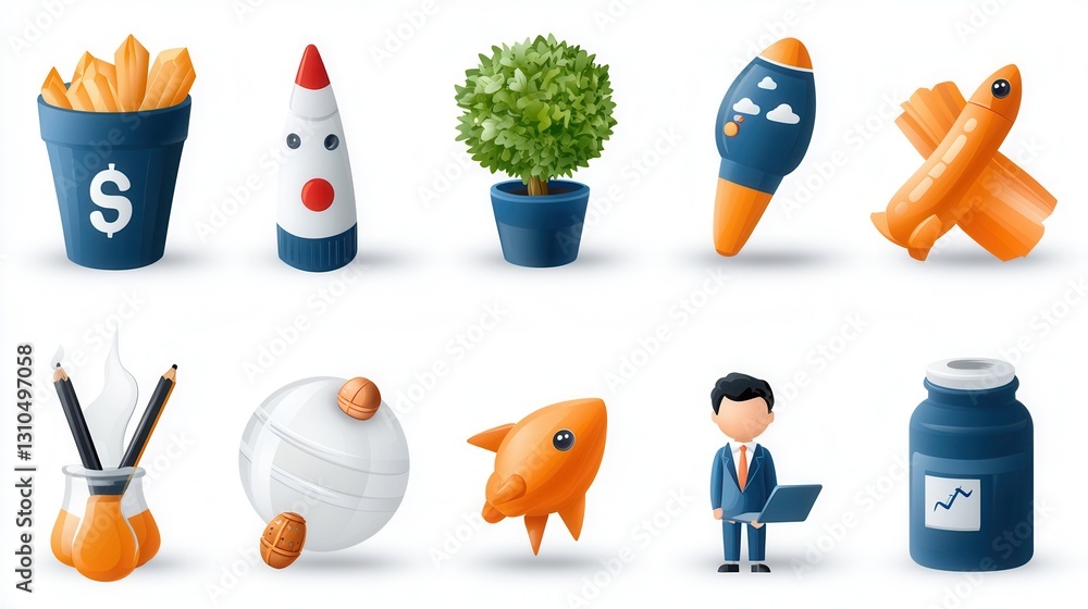 Poster a comprehensive collection of business and productivity related thin line icons featuring various el