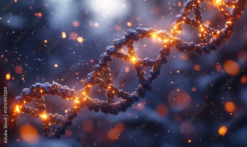 Aufkleber stunning 3d representation of dna helix with sparkling particles in a dark background