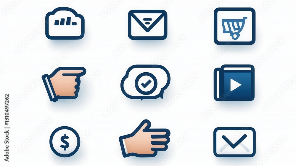 Poster business marketing web icon set of 15 outline symbols for digital analytics and user interface desig