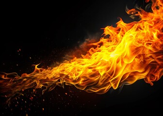 Fototapeta premium Fiery Flame Isolated on Black: Dramatic Stock Photo of Burning Fire