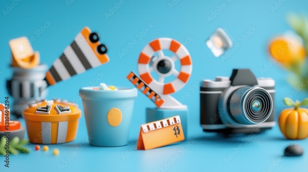 Poster colorful collection of 15 multimedia and technology icons in a linear minimalist style on a vibrant 