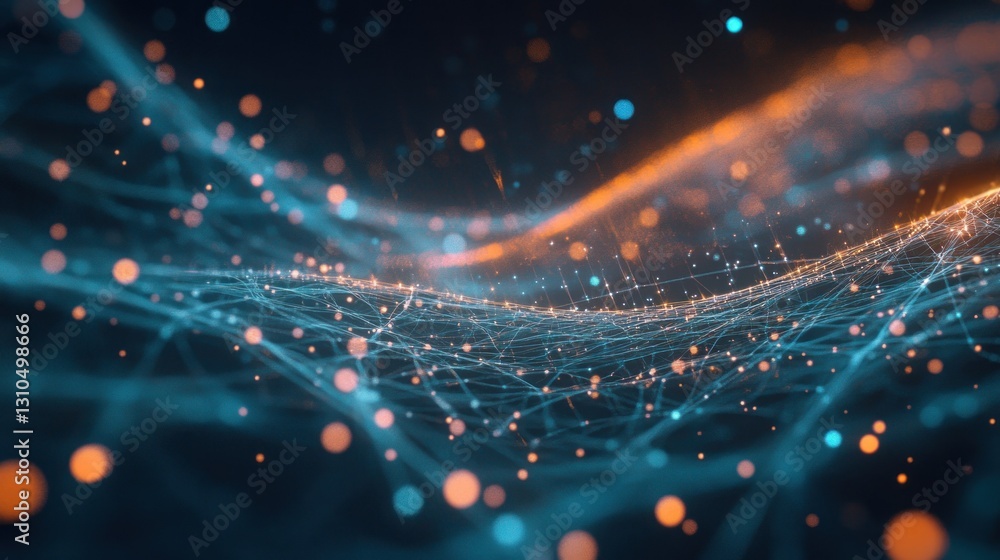 Poster abstract digital background with colorful lights and flowing lines representing data connections
