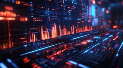 Fototapeta premium Abstract Digital Data Flow Background with Red and Blue Neon Lights