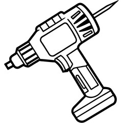 Impact Driver Outline Construction Vector Illustration – Cartoons, Clipart, Line Art Design, Vector illustration of an impact driver tool for digital products, perfect for construction themes