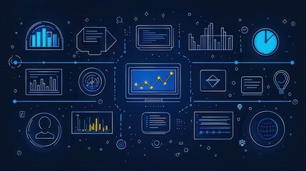 Obraz premium Comprehensive data analytics icon collection featuring various graph chart and infographic symbols for business reporting digital visualization and data driven decision making