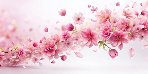 Fototapeta premium Floating Pink Flower Petals & Blossoms: Long Exposure Floral Border