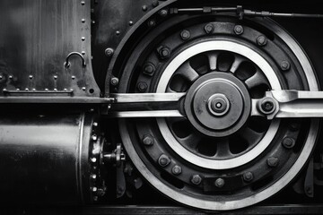 A clean, abstract depiction of a steam train wheel, focusing on the circular motion and the rhythm of the connecting rods