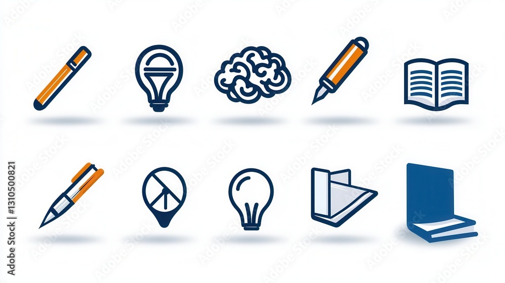 Poster educational and learning outline icon set with 15 symbolic elements representing concepts like penci