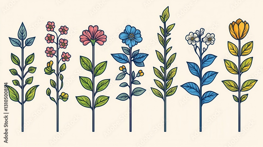 Poster elegant botanical line icon collection with 15 unique floral elements this minimalist and set includ