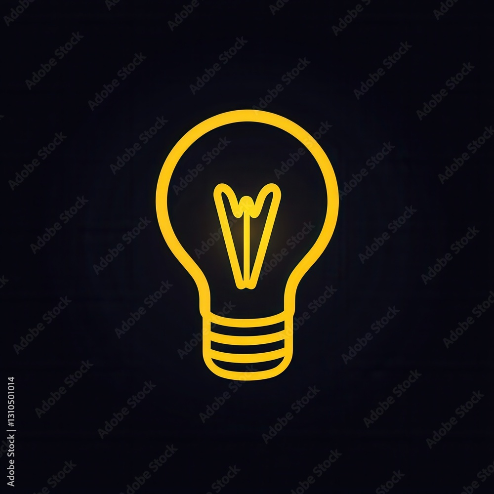 Poster glowing minimalist light bulb icon designed in bright yellow highlights on a dark background creatin