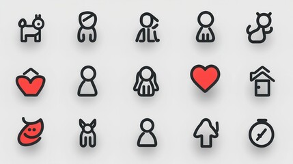 Minimalist Monochrome Family Relationship Icon Pack with 15 Linear Graphic Symbols for User Interface Web and Mobile App Design  Clean simple and modern pictogram collection