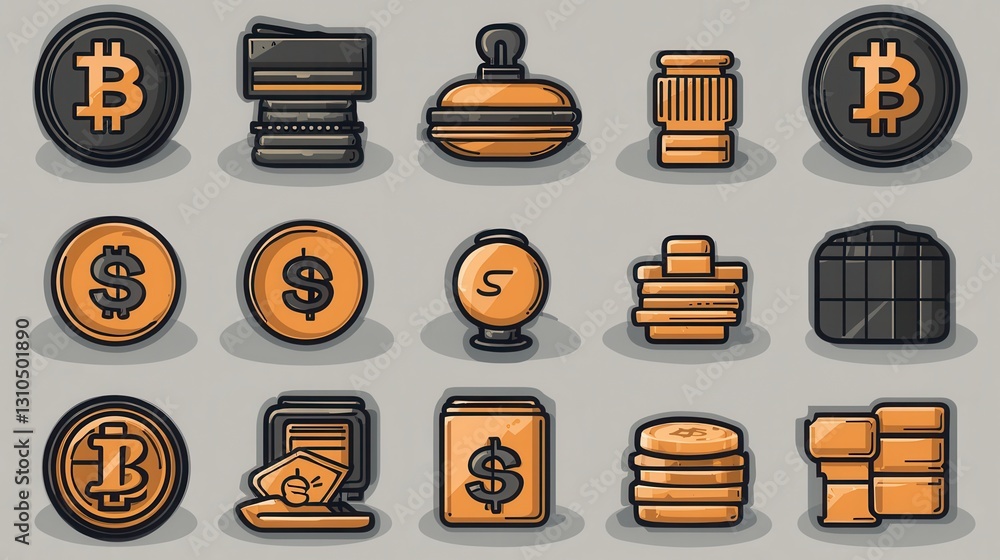 Aufkleber cryptocurrency and digital finance concepts represented by a linear icon set of coins wallets and cu