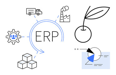 ERP system connecting factory, logistics, sustainability, analytics, and supply chain processes. Ideal for manufacturing, automation, workflow optimization, data management sustainable growth