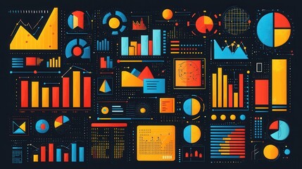 Obraz premium Comprehensive collection of colorful and modern data visualization icons graphs charts and infographic elements designed for business analytics financial reporting and information presentation