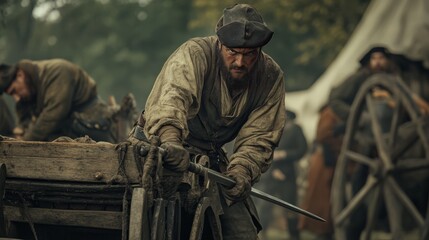 Art Soldier Hiding Scene Camp Enemy Cart Hidden Sword