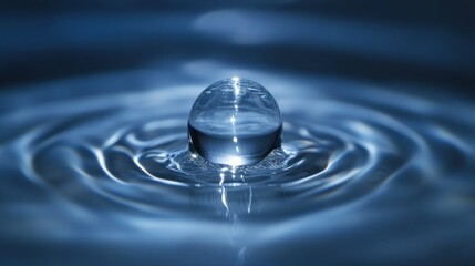 Clear Water Droplet Creating Ripples in Calm Pool During Soft Light Reflection