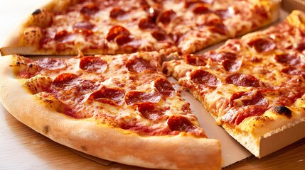 Delicious Pepperoni Pizza Slices Close Up Shot