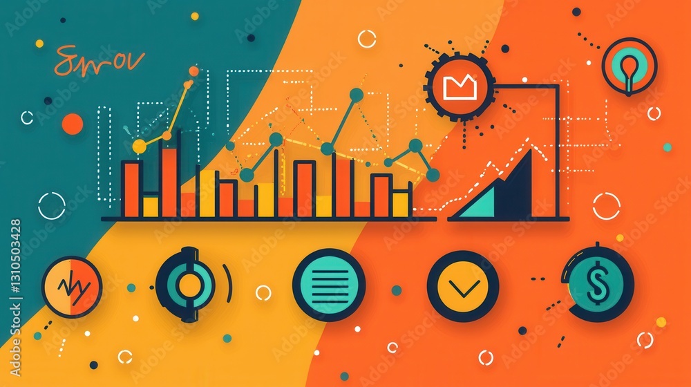 Poster minimalist collection of linear icons related to data analysis financial reporting and business anal