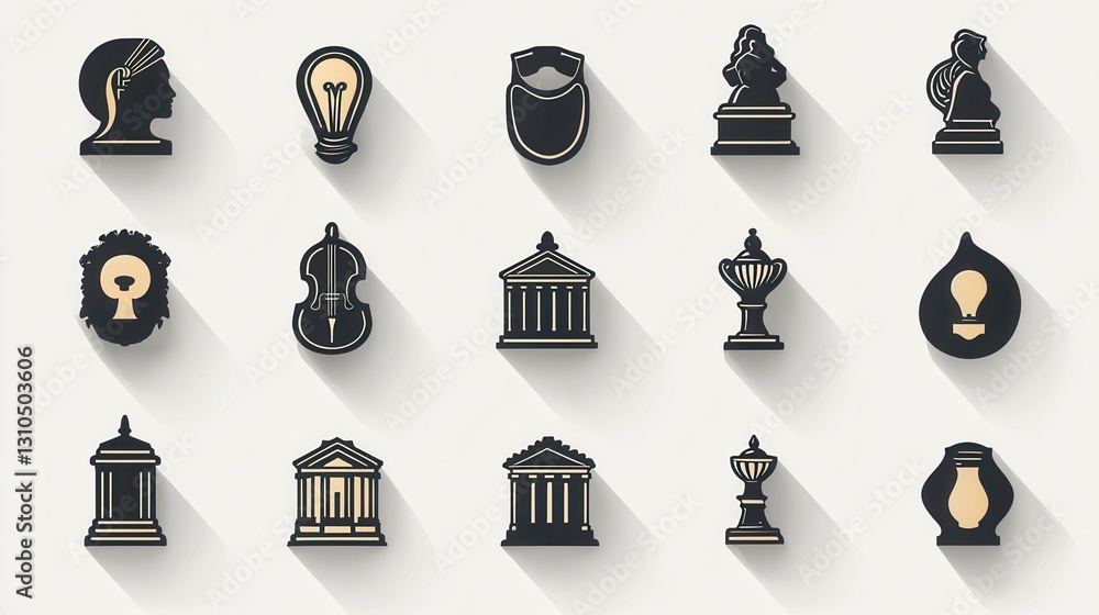 Poster minimalist collection of 15 outline icons representing various abstract concepts graphic symbols and
