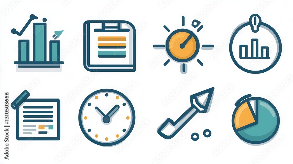 Poster minimalist corporate icon set featuring 15 simple data visualization symbols for business and analyt