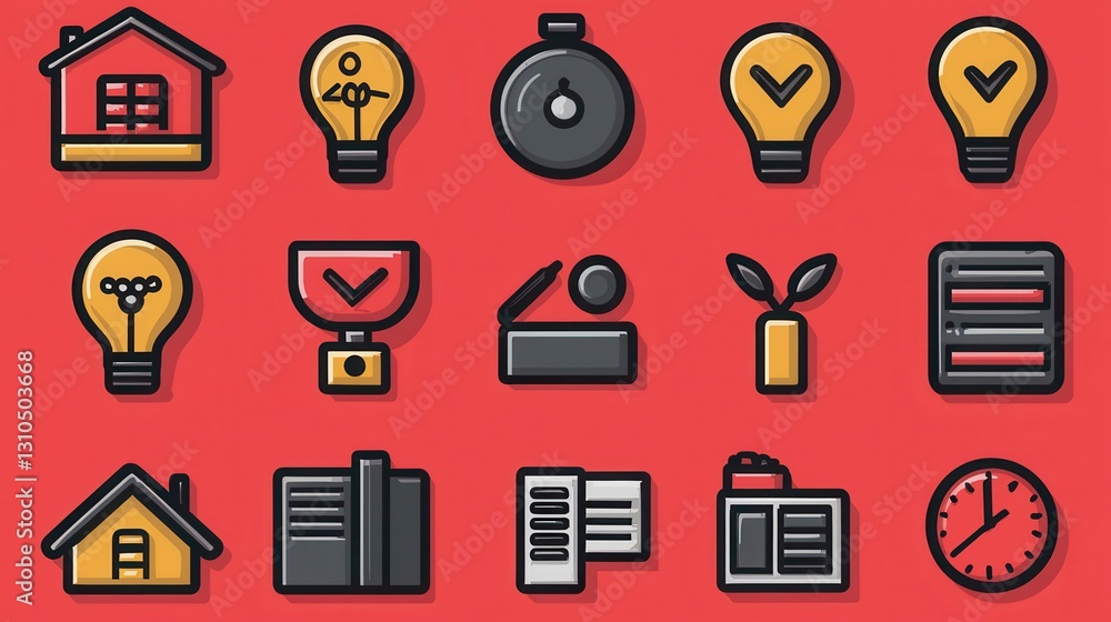Poster minimalist corporate icon set featuring 15 simple and clean graphic elements for web app and uiux de