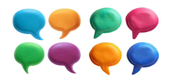 Colorful Speech Bubbles on a White Background for Communication Design, isolated on transparent background