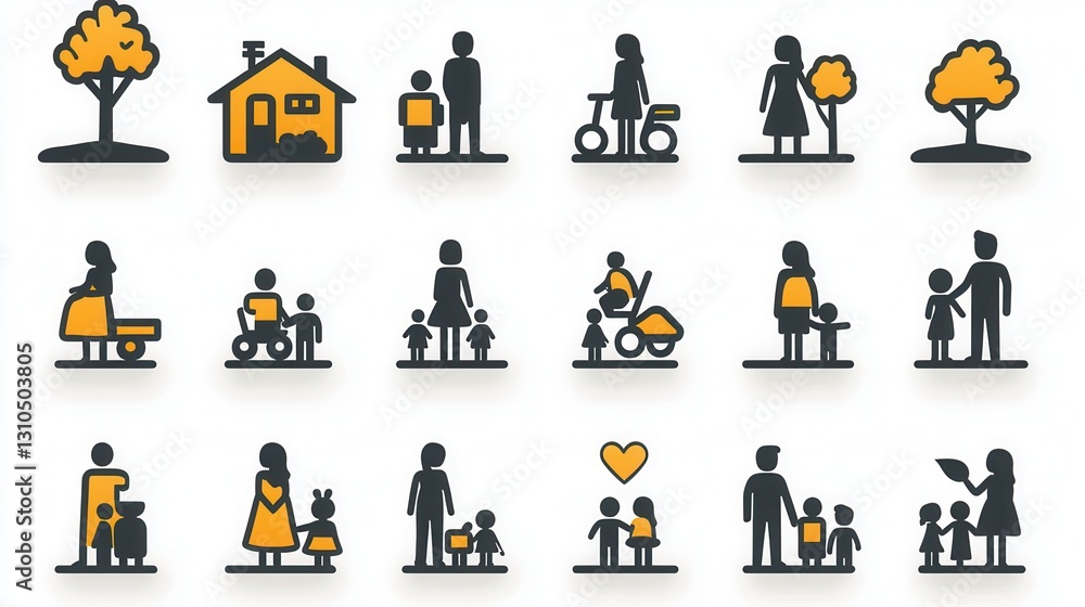 Poster this minimalist family web icon pack features a collection of 15 line depicting various household re