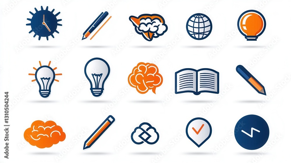 Poster minimalist set of 15 line icons representing various aspects of intellectual property innovation and