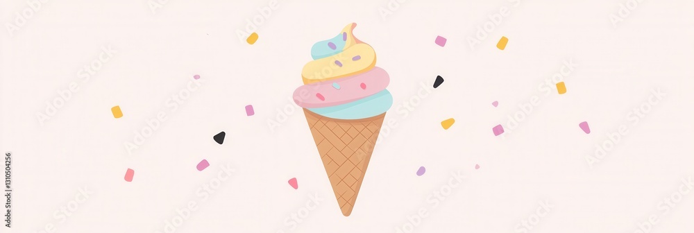 Poster delightful minimalistic ice cream cone logo design featuring pastel colors and playful elements set 