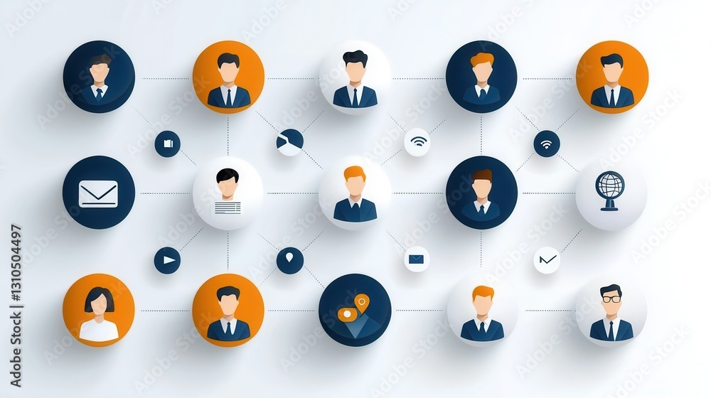 Poster minimalist set of 15 outline icons visualizing corporate team strategy management and human resource