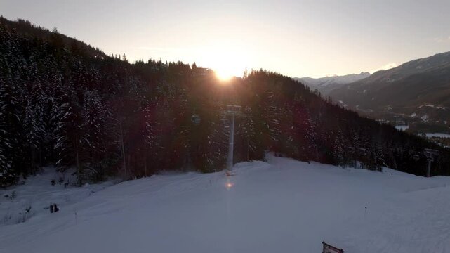 Skier snowboarder downhill ski mountain, Whistler mountain, snow, ski, winter sport, sunset. 4 24FPS