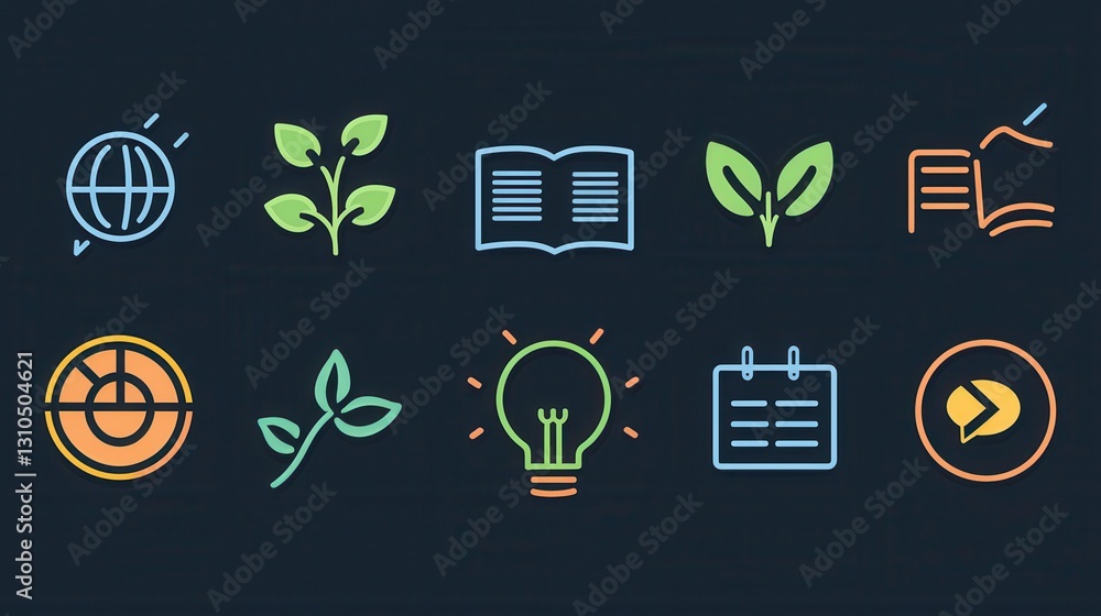 Poster a minimalist set of 15 outline icons depicting various elements of education learning and knowledge 