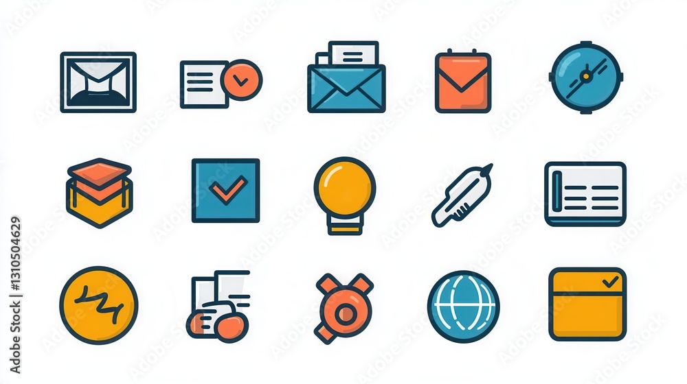 Poster a set of 15 minimalist outline icons visually representing various educational learning and digital 
