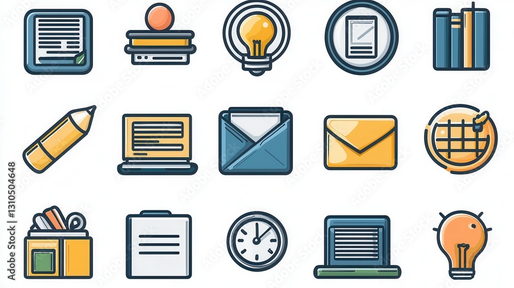 Poster a set of 15 minimalist outline icons that visually represent various educational academic and profes