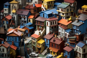 Fototapeta premium 密集した住宅の風景イラスト,Generative AI AI画像