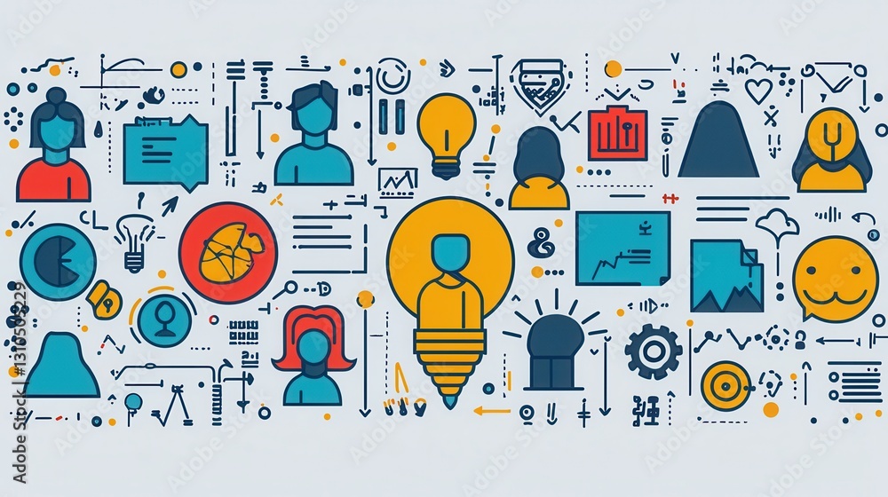 Poster modern and minimal set of 15 outline icons representing various concepts in business technology and 
