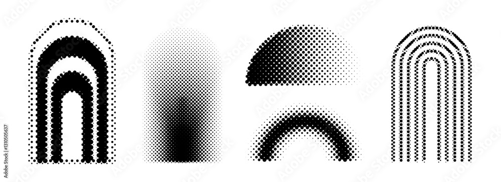 Aufkleber black halftone arch set. different pixelated gradient arc collection. dotted pop art curved element 