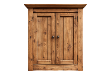 Wooden cabinet with two doors isolated on transparent background