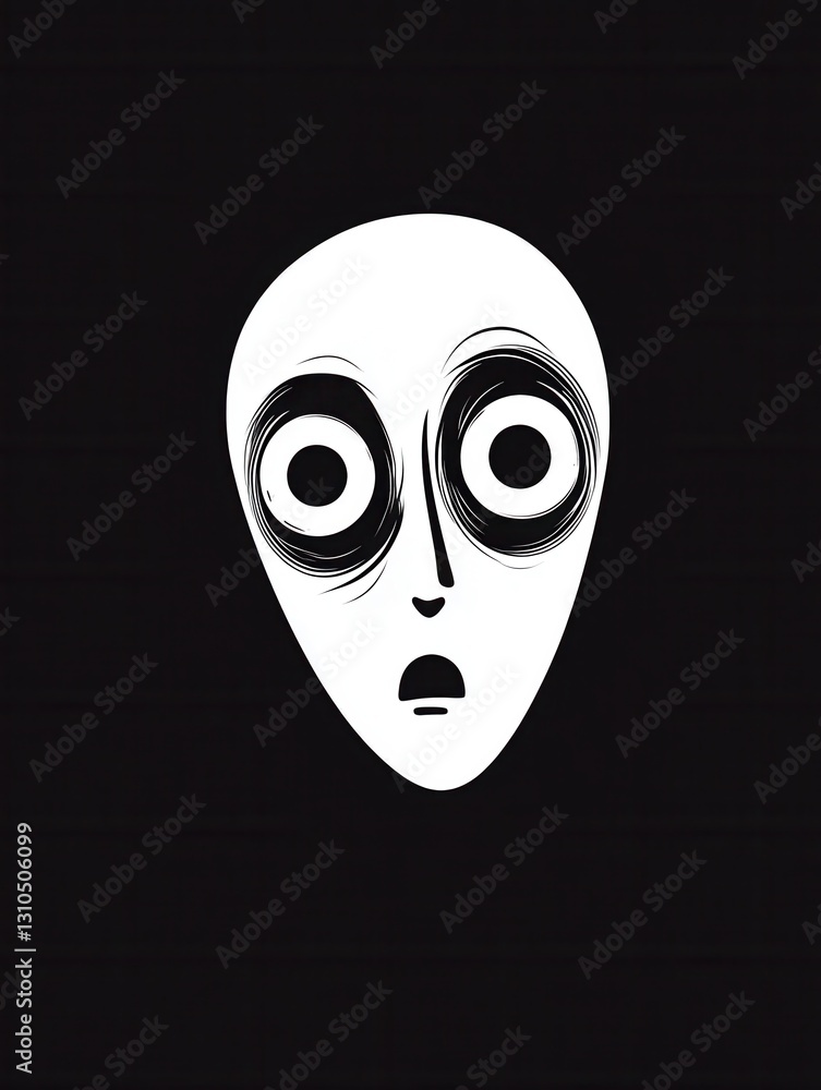 Aufkleber eerie minimalist icon of a fearful dark face with wide eyes and monochrome contrast evokes a sense o
