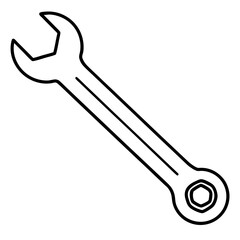  Open-End Wrench Line Art Construction White Background Vector Illustration, Cartoons, Clipart, and Design, A clean, modern vector illustration of an open-end wrench, perfect for construction-related 