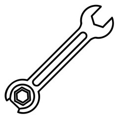  Open-End Wrench Line Art Construction White Background Vector Illustration, Cartoons, Clipart, and Design, A clean, modern vector illustration of an open-end wrench, perfect for construction-related 