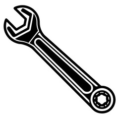  Open-End Wrench Line Art Construction White Background Vector Illustration, Cartoons, Clipart, and Design, A clean, modern vector illustration of an open-end wrench, perfect for construction-related 
