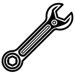  Open-End Wrench Line Art Construction White Background Vector Illustration, Cartoons, Clipart, and Design, A clean, modern vector illustration of an open-end wrench, perfect for construction-related 