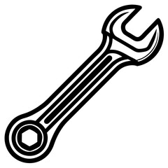  Open-End Wrench Line Art Construction White Background Vector Illustration, Cartoons, Clipart, and Design, A clean, modern vector illustration of an open-end wrench, perfect for construction-related 